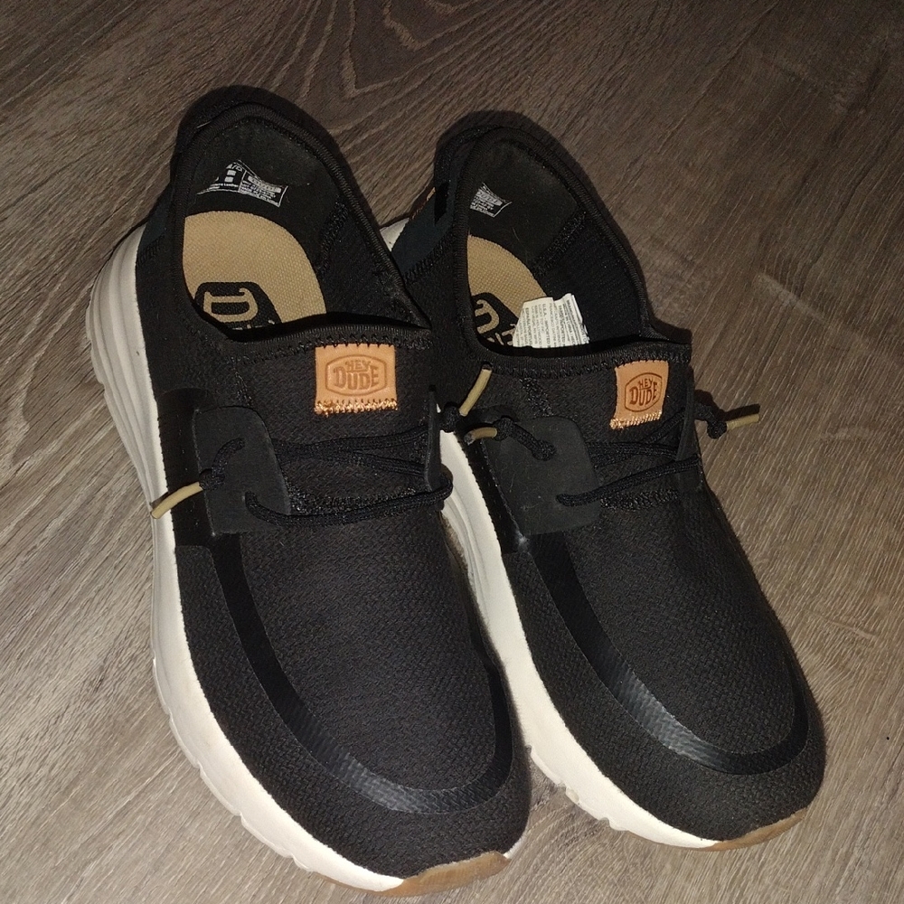Hey Dude Men's Black and Tan Sneakers
